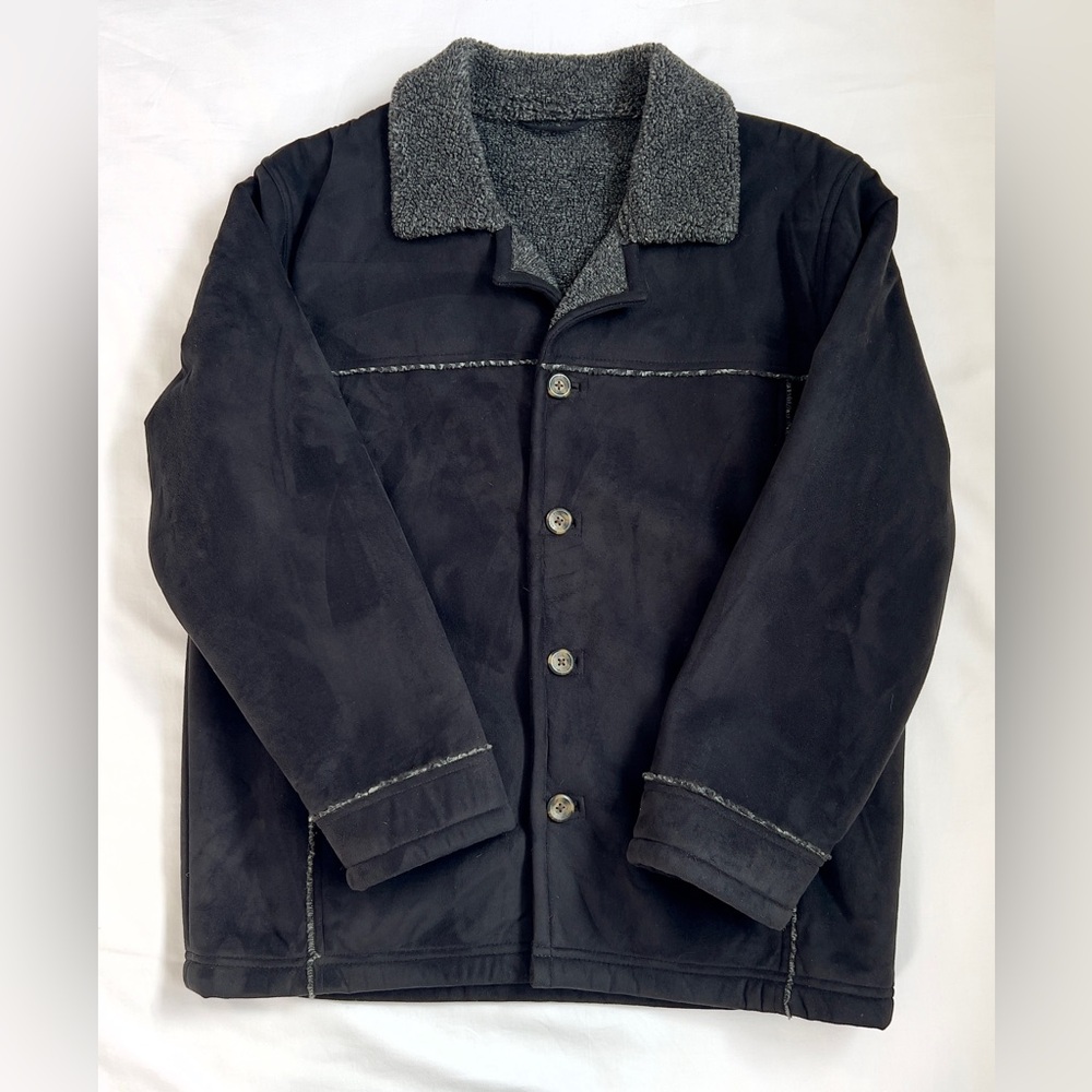 Bill Blass Platinum Men’s Black Button Down Warm Coat with Dark Grey Size Large